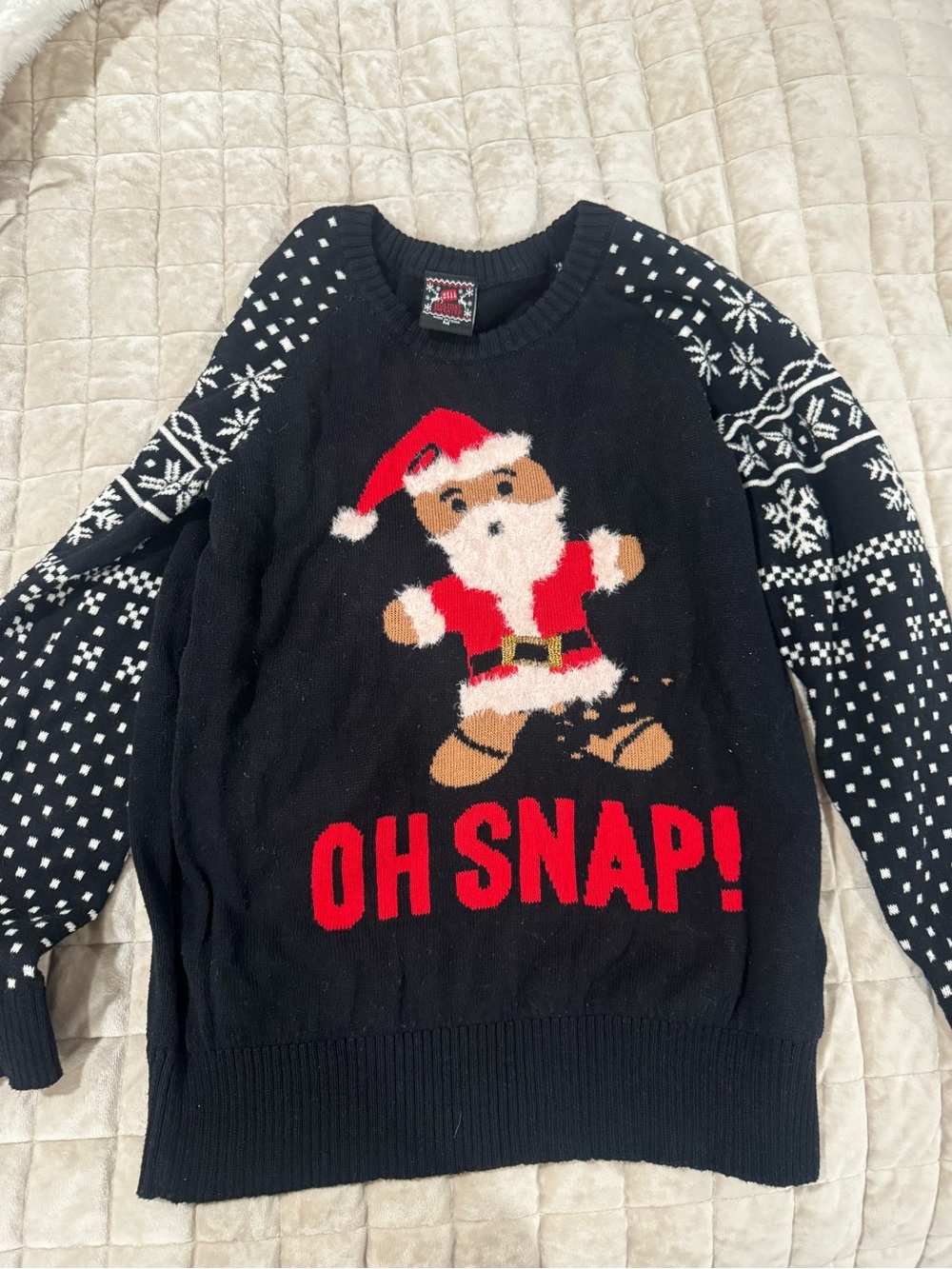 Black 'Oh Snap!' Santa Gingerbread Crewneck Ugly Sweater